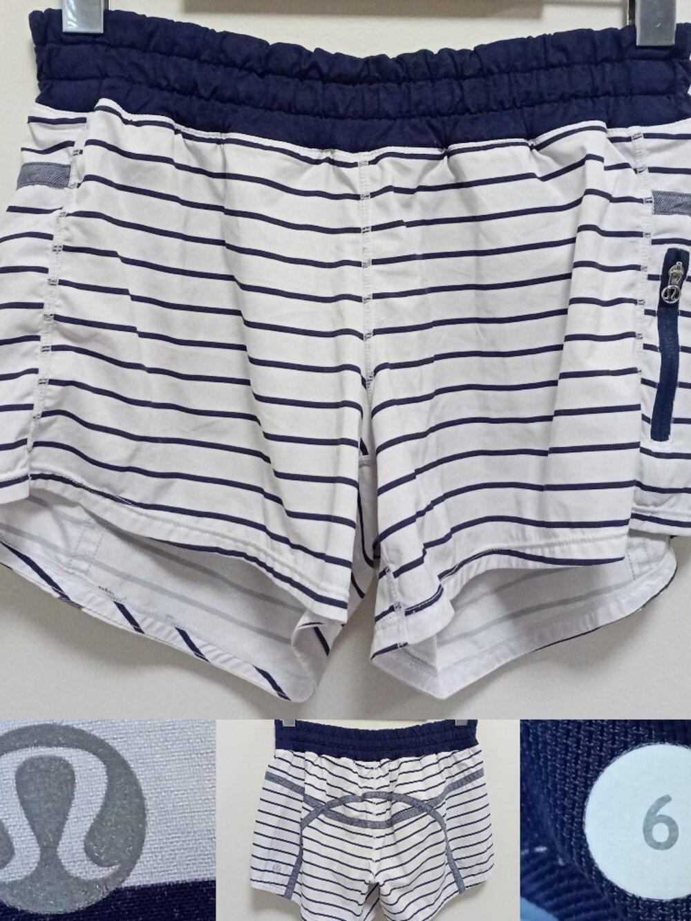 Lululemon Run Tracker Short II Quiet Stripe White Deep Indigo Luxtreme 6 Small